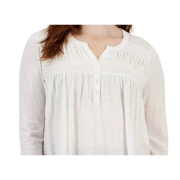 Style & Co NWT Knit Shirt Women's Size Large Henley  Smocked Cotton Blend - Picture 2 of 13